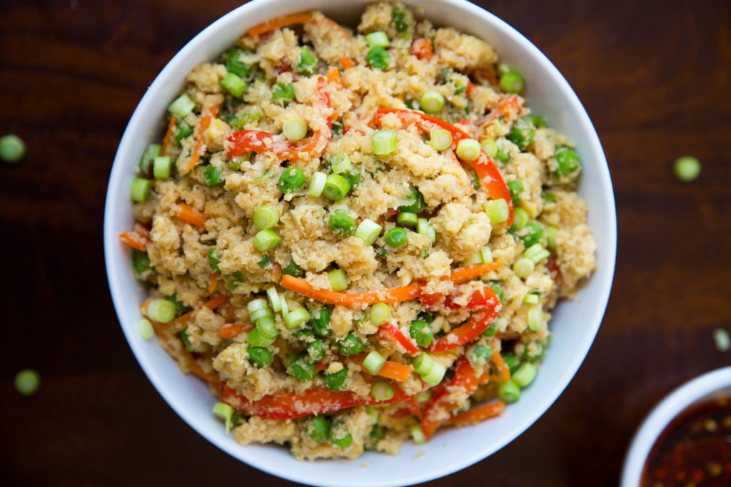 Cauliflower fried rice is a simple way to enjoy a low-carb meal. 